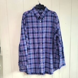 Hathaway Non Iron Blue Plaid Long Sleeve Button-up Shirt Sz XXL